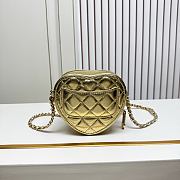 Fortok Chanel Metallic Lambskin Quilted CC Love Heart Bag Gold 12x13x5.5cm - 6