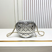 Fortok Chanel Metallic Lambskin Quilted CC Love Heart Bag Silver 12x13x5.5cm - 3