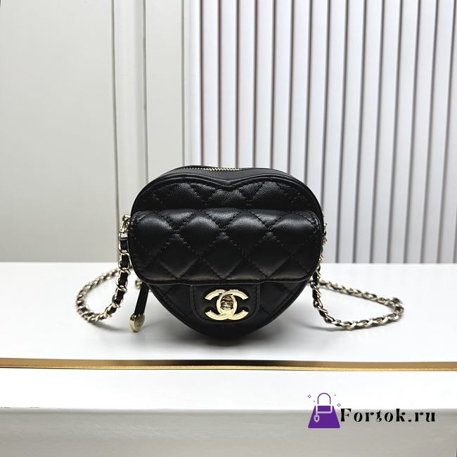 Fortok Chanel CC Love Heart Bag Black 12x13x5.5cm - 1