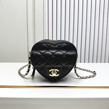 Fortok Chanel CC Love Heart Bag Black 12x13x5.5cm
