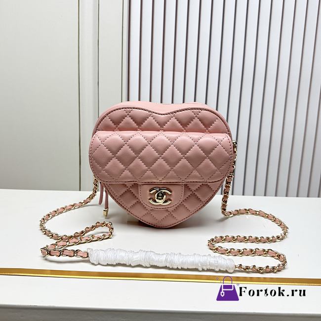 Fortok Chanel CC Love Heart Bag Pink 18x19 x5.5cm - 1