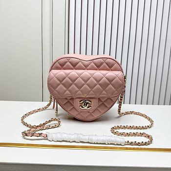 Fortok Chanel CC Love Heart Bag Pink 18x19 x5.5cm