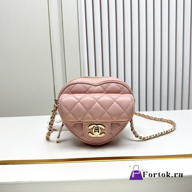 Fortok Chanel CC Love Heart Bag Pink 12x13x5.5cm - 1