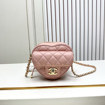 Fortok Chanel CC Love Heart Bag Pink 12x13x5.5cm