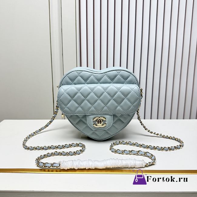 Fortok Chanel CC Love Heart Bag Blue 18x19 x5.5cm - 1