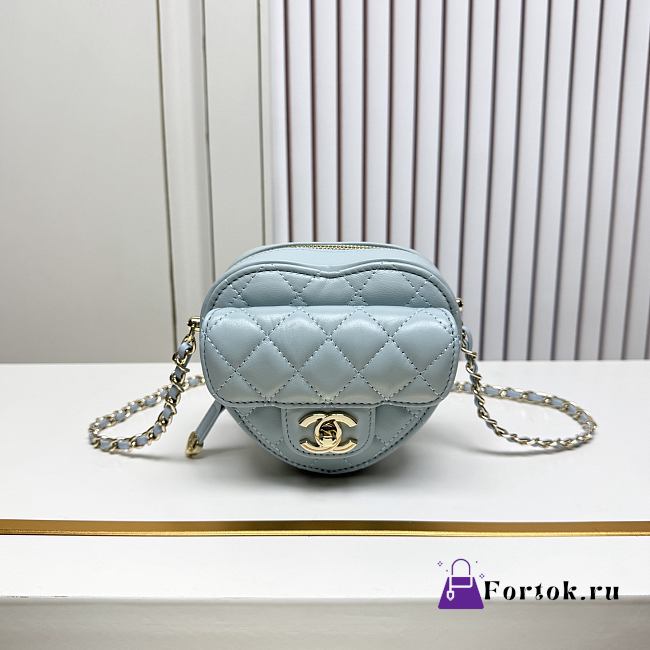 Fortok Chanel CC Love Heart Bag Blue 12x13x5.5cm - 1