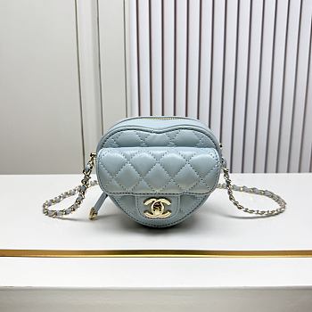 Fortok Chanel CC Love Heart Bag Blue 12x13x5.5cm