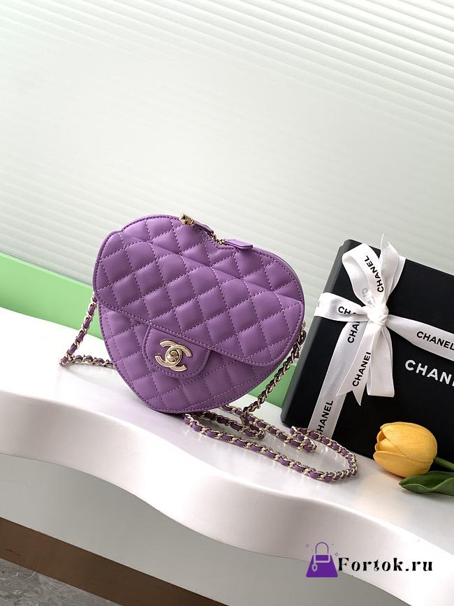 Fortok Chanel CC Love Heart Bag Purple 18x19 x5.5cm - 1