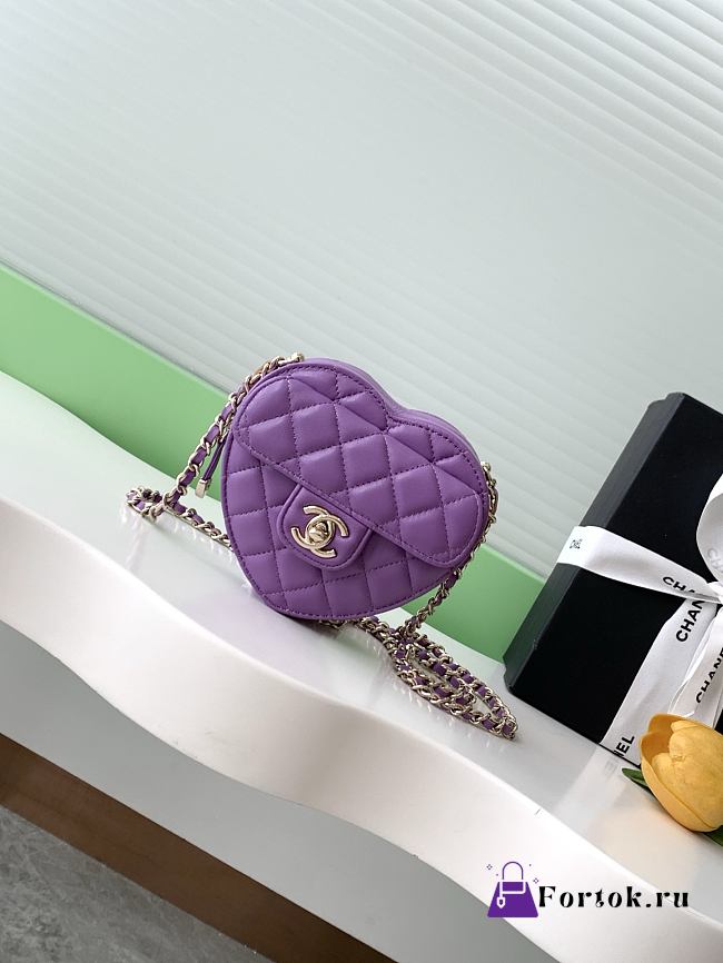 Fortok Chanel CC Love Heart Bag Purple 12x13x5.5cm - 1