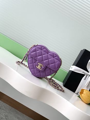 Fortok Chanel CC Love Heart Bag Purple 12x13x5.5cm