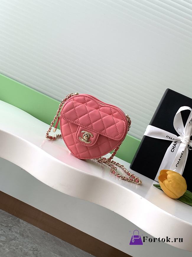 Fortok Chanel CC Love Heart Bag Coral Pink 12x13x5.5cm - 1