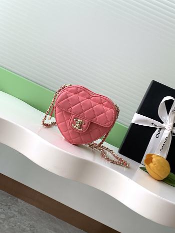 Fortok Chanel CC Love Heart Bag Coral Pink 12x13x5.5cm