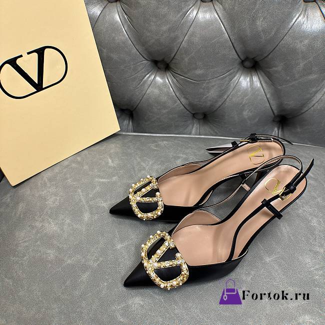 Fortok Valentino Garavani VLogo Signature Slingback Pump Leather Black 80Mm - 1
