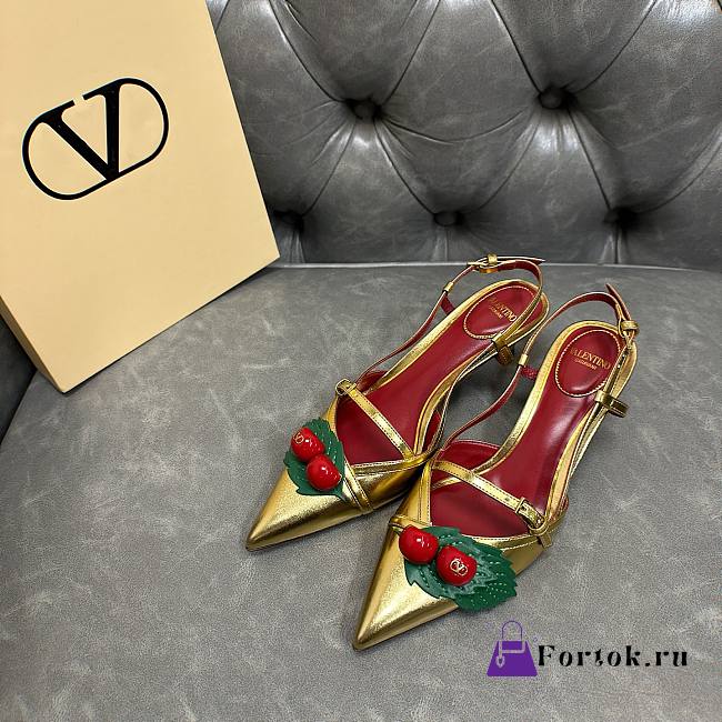 Fortok Valentino Garavani Pumps Cherryfic Gold-tone 5cm - 1