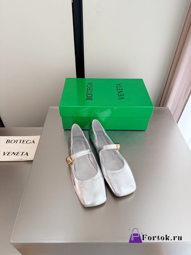 Fortok Bottega Veneta Charlotte Mary-Jane Ballerina Metallic Silver - 1