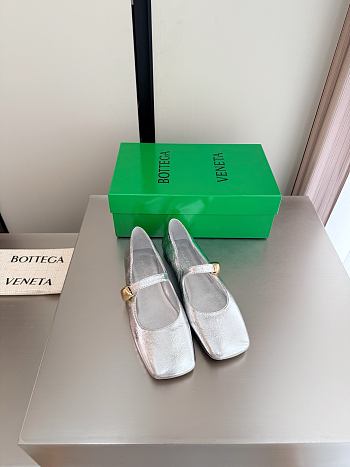 Fortok Bottega Veneta Charlotte Mary-Jane Ballerina Metallic Silver