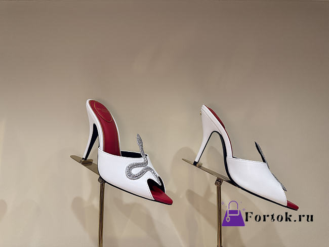Fortok Valentino Garavani Coeur Vipère Kidskin Slide Sandal White 105Mm - 1