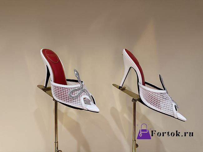 Fortok Valentino Coeur Vipère Mesh Slide Sandal White 105Mm - 1