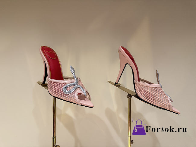 Fortok Valentino Coeur Vipère Mesh Slide Sandal Beige 105Mm - 1
