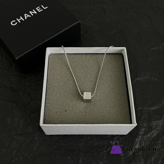 Fortok Chanel Silver CC Cube Pendant Necklace - 1