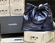 Fortok Chanel 22 handbag metallic quilted calfskin leather Blue 39x42x8cm - 1
