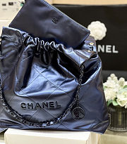 Fortok Chanel 22 handbag metallic quilted calfskin leather Blue 39x42x8cm - 3
