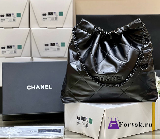 Fortok Chanel 22 handbag metallic quilted calfskin leather Black 39x42x8cm - 1