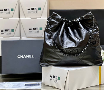 Fortok Chanel 22 handbag metallic quilted calfskin leather Black 39x42x8cm