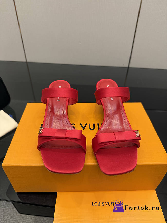 Fortok Louis Vuitton 6AM Mules Satin Red 5.5cm - 1