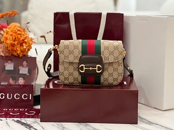 Fortok Gucci Horsebit 1955 Small Shoulder Bag GG Canvas Brown 21*14.5*5.5cm