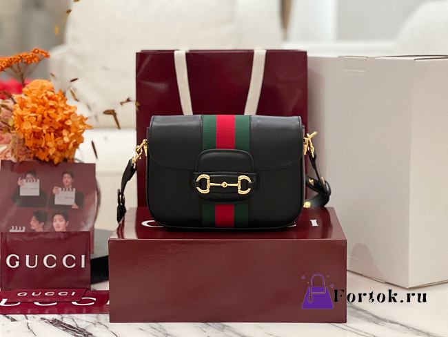 Fortok Gucci Horsebit 1955 Small Shoulder Bag Black 21*14.5*5.5cm - 1