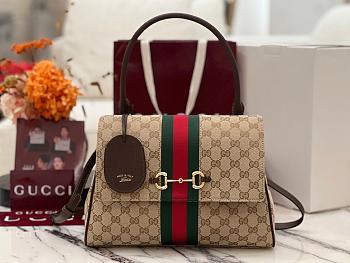 Fortok Gucci Paparazzo Medium Top Handle Bag Sand And Brown GG Canvas 32*24*17cm