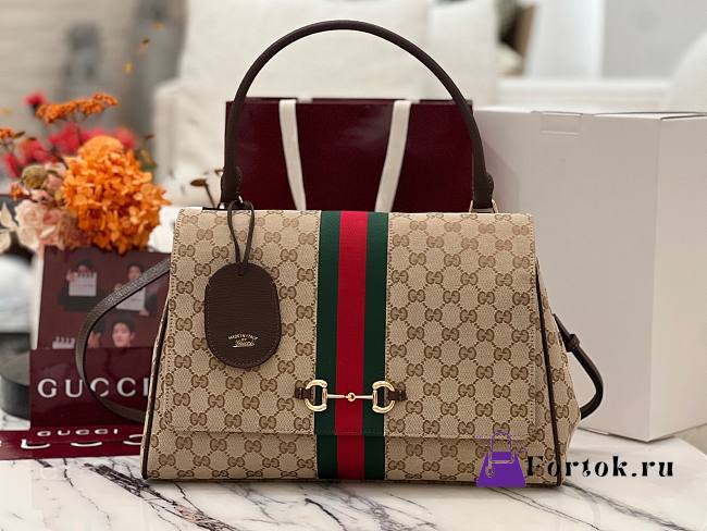 Fortok Gucci Paparazzo Large Top Handle Bag Sand And Brown GG Canvas 37*29*13cm - 1