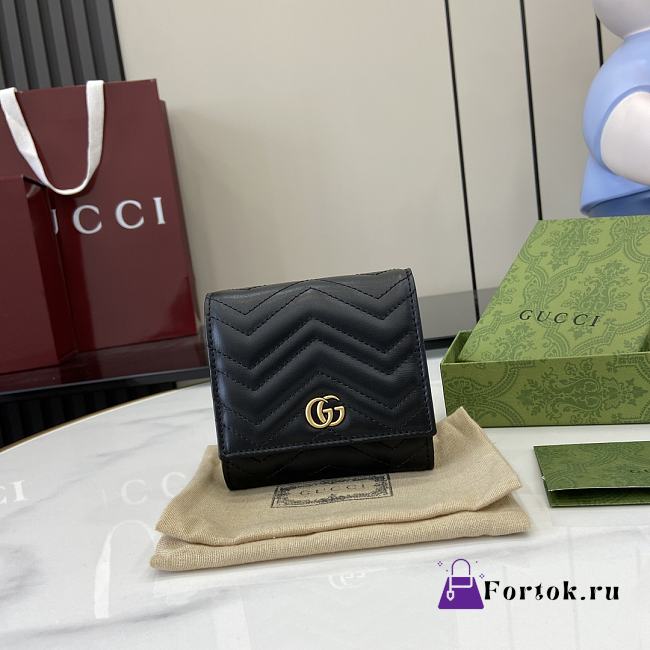 Fortok Gucci GG Marmont Leather Card Case Wallet Black 12 x 10 x 3cm - 1