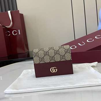 Fortok Gucci Bi-color GG Marmont Wallet Burgundy 11 x 8.5 x 3cm