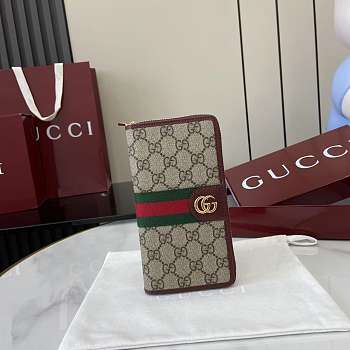 Fortok Gucci Ophidia Long Zip Around Wallet GG Canvas Burgundy 10x 20x 2.5cm