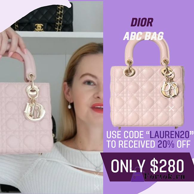 Fortok Dior ABC Bag Pink 20 x 16.5 x 8 cm - 1