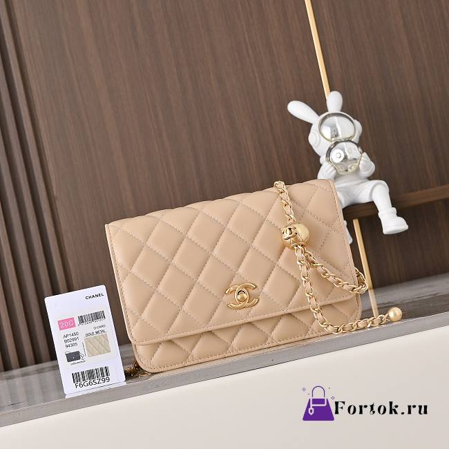Fortok Chanel Wallet On Chain WOC Attached Ball Sand Beige 19cm - 1
