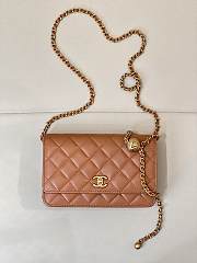 Fortok Chanel Wallet On Chain WOC Attached Ball Camel Brown 19cm - 1