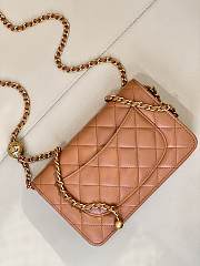Fortok Chanel Wallet On Chain WOC Attached Ball Camel Brown 19cm - 4