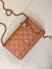 Fortok Chanel Wallet On Chain WOC Attached Ball Camel Brown 19cm - 3