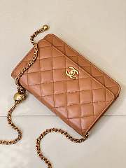 Fortok Chanel Wallet On Chain WOC Attached Ball Camel Brown 19cm - 2