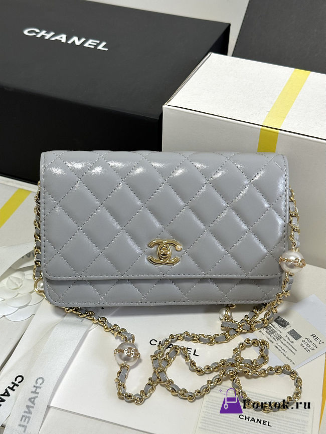 Fortok Chanel Wallet On Chain WOC Attached Ball Grey 19cm - 1