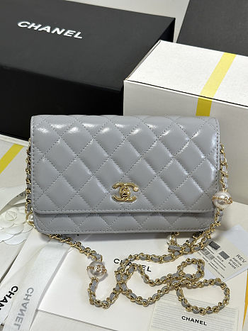 Fortok Chanel Wallet On Chain WOC Attached Ball Grey 19cm