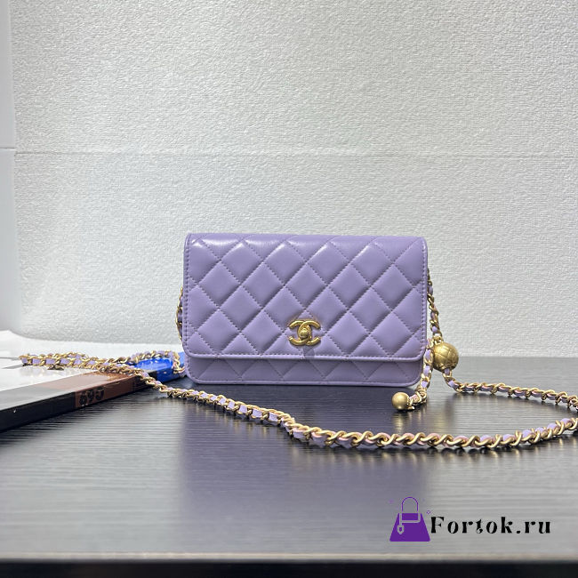 Fortok Chanel Wallet On Chain WOC Attached Ball Purple 19cm - 1
