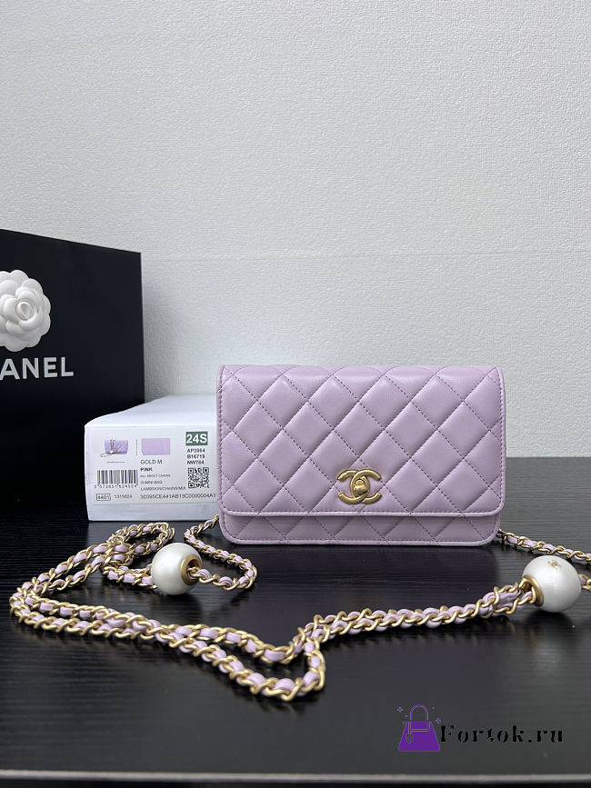 Fortok Chanel Wallet On Chain WOC Attached Ball Light Purple 19cm - 1