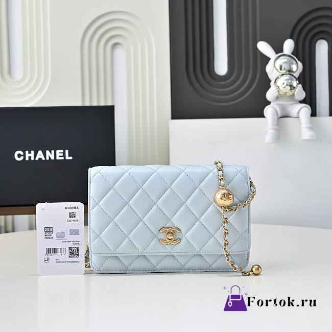Fortok Chanel Wallet On Chain WOC Attached Ball Light Blue 19cm - 1