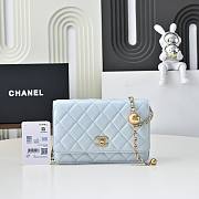 Fortok Chanel Wallet On Chain WOC Attached Ball Light Blue 19cm - 1