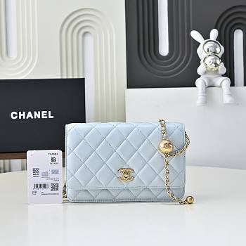 Fortok Chanel Wallet On Chain WOC Attached Ball Light Blue 19cm