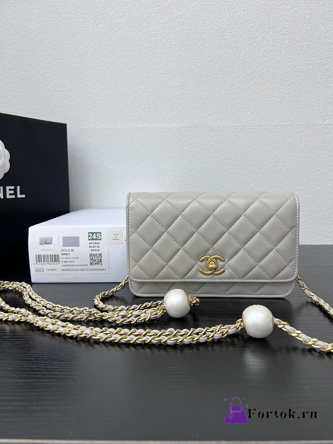 Fortok Chanel Wallet On Chain WOC Light Grey 19cm - 1